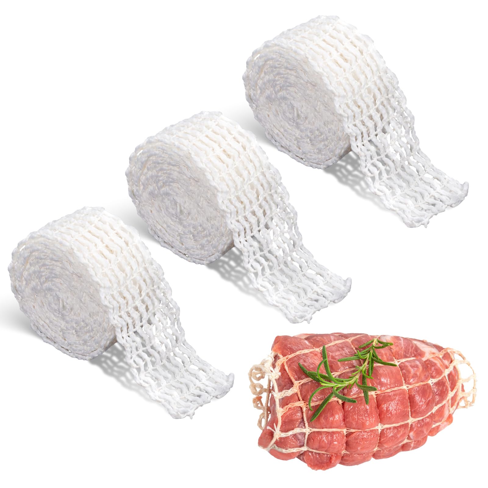 Yitexin 19.69Ft Meat Netting Roll Size 16, Butcher Twine for Meat Cooking, Elastic Cooking Twine for Smoked Ham Meat Beef Sausage Making (3 Rolls-6m)