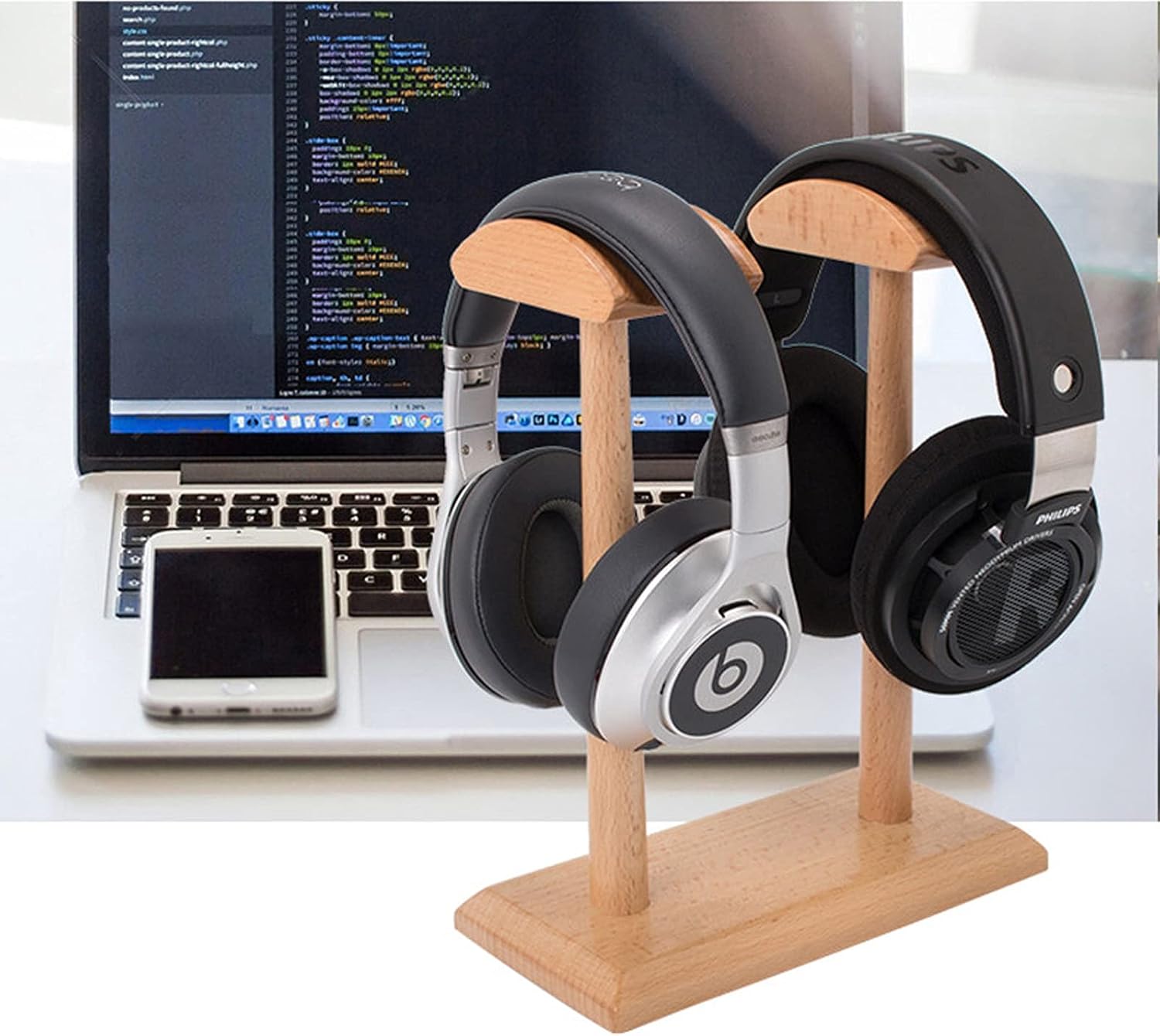 Headphone Stand/Headset Holder Dual Wood Headphones Stand Holder Creative Headphone Display Shelf Compatible with Gaming Headsets and Wireless Headphone PC Gaming Headset Stand ( Color : B image 4