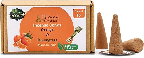 Bless-International Naranja y citronela 100% natural - Conos de incienso hechos a mano, sumergidos a mano, orgánicos, sin productos químicos