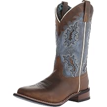 Laredo Womens Isla Tooled-Inlay Embroidered Square Toe Pull On Casual Boots Mid Calf Low Heel 1-2" - Brown