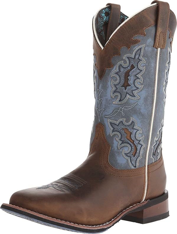 Laredo Womens Isla Tooled-Inlay Embroidered Square Toe Pull On Casual Boots Mid Calf Low Heel 1-2" - Brown - Size 7.5 B by Laredo - Used condition - US$69.68