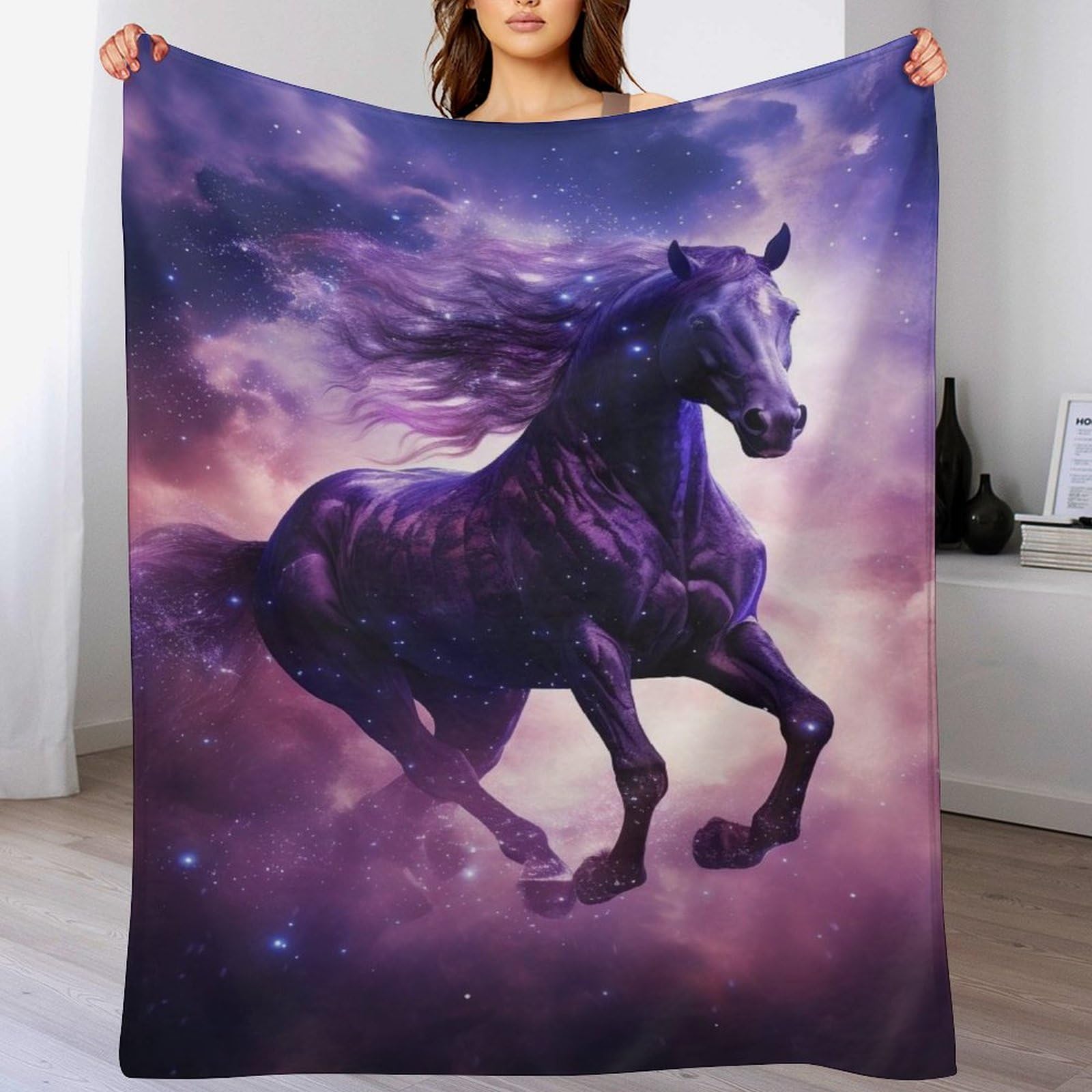 Couverture cheval confortable pour lit et canapé plaid chaud de voyage 150x200cm