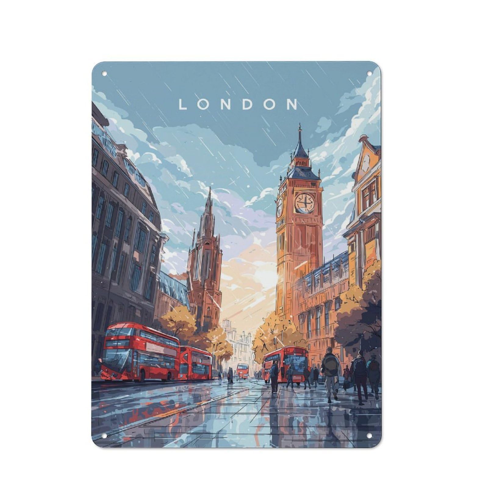 Junmoney London Cityscape With Big Ben 40X30cm Rustic Metal Sign With For Guest Room Or Hallway, For Vintage Wall Decor Fans, For Metal Sign Collectors