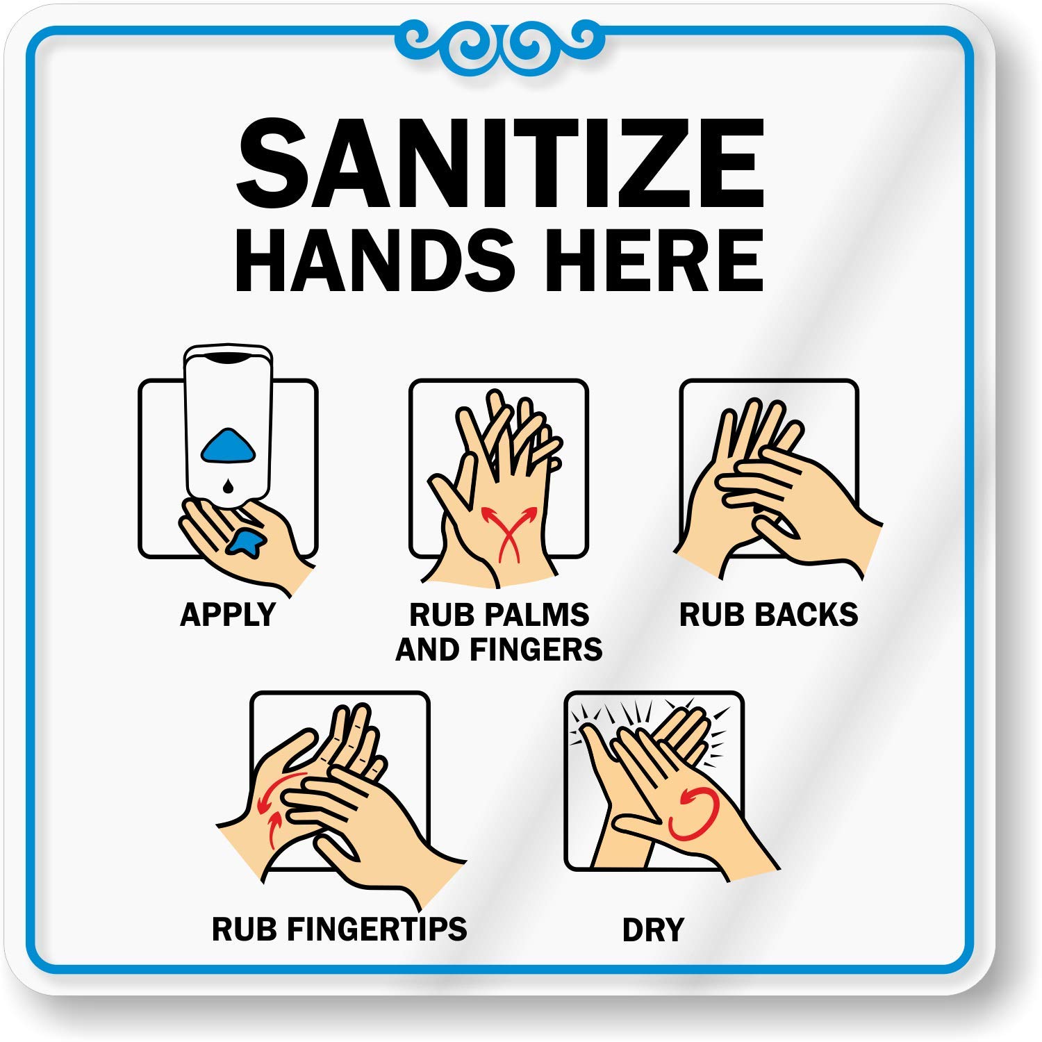 SmartSign “Sanitize Hands Here” ShowCase Sign | 6" x 6" Acrylic, Made in USA