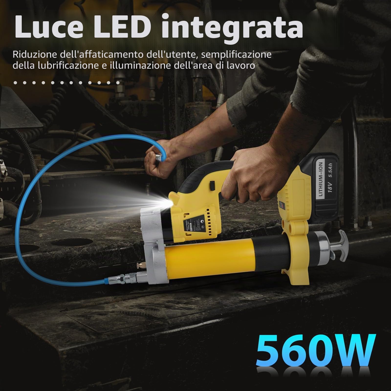 ASUNCELL ingrassatore a batteria da 18V, kit con 2 * 5500mAh batterie e caricabatterie, motore senza spazzole da 8000 PSI, 18 Volt, batteria agli ioni di litio per veicoli e macchina