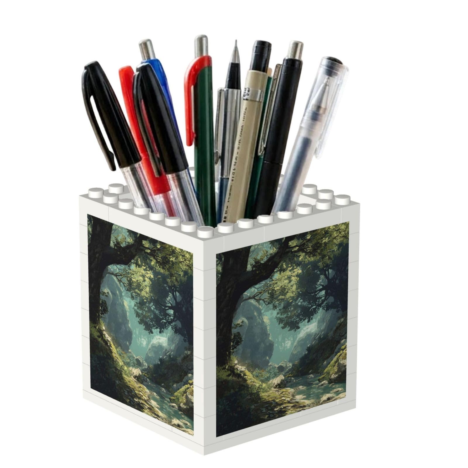 ESNAIUVCD Forest Scenery Print Building Block Pen Holder - Pencil Holder For Desk/Classroom,Desk Accessories, Multifunctional Office Supplies Pen Organizer Pencil Cups(2pcs)