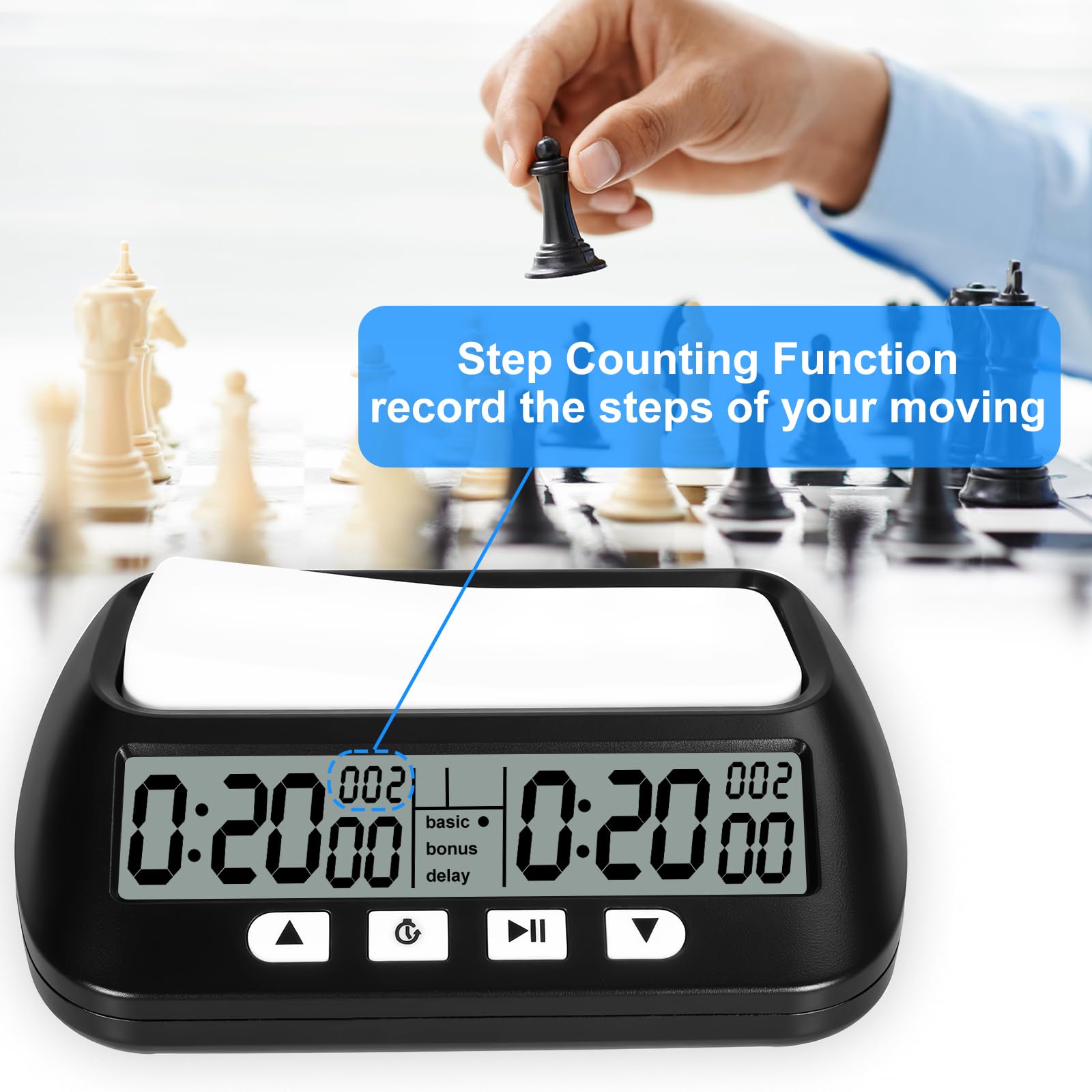 Horloge d'échecs Professionnelle​​,Minuteur d'échecs numérique Multifonction​​ – Compte à rebours/Bonus/délai,Commandes à 4 Boutons​​,​​Design compétition​​ pour Tournois et Jeux de société