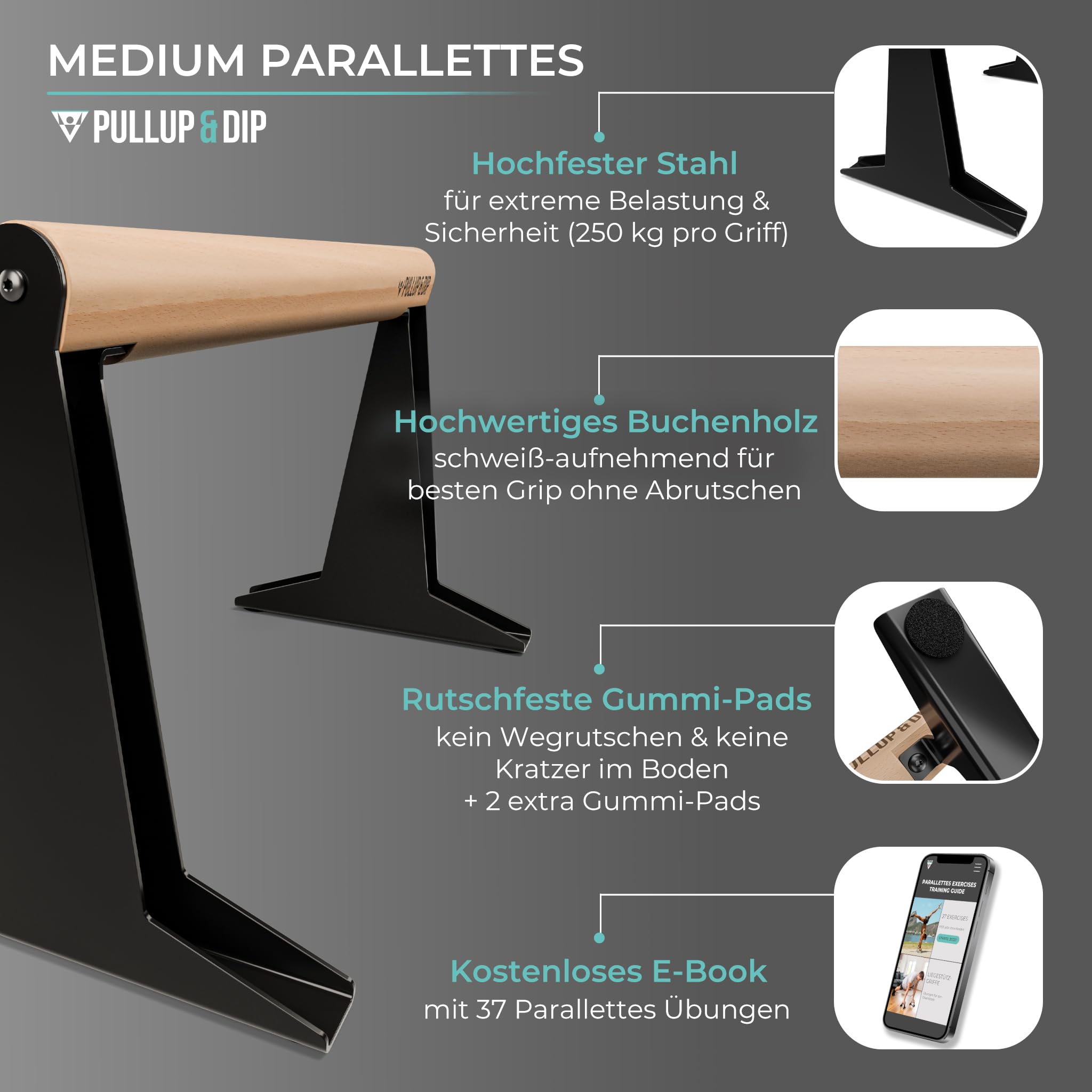 PULLUP & DIP Holz Parallettes, Low oder Medium Minibarren Handstand Barren mit ergonomischem Holz Griff, Liegestützgriffe Push-up Bars für Calisthenics und Turnen, In- und Outdoor