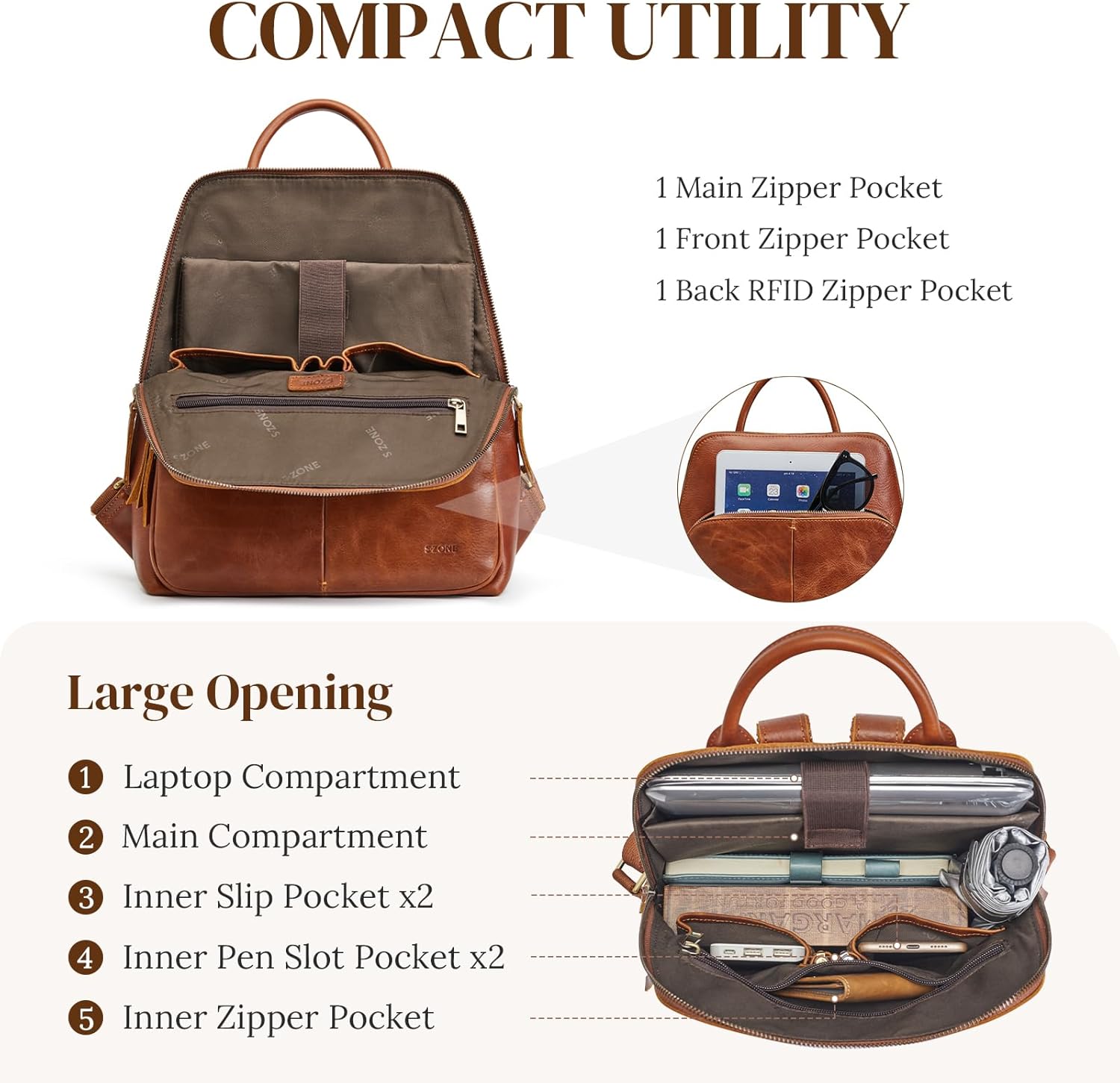 S-ZONE Small Leather Backpack for Women Fashion Designer Purse Anti-theft RFID Travel Bag - Image 4