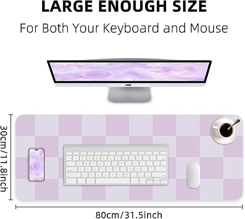 Miniatura 8 de Tapete de escritorio antideslizante, tapete de escritorio a cuadros, protector de escritorio de piel sintética impermeable, protector de escritorio