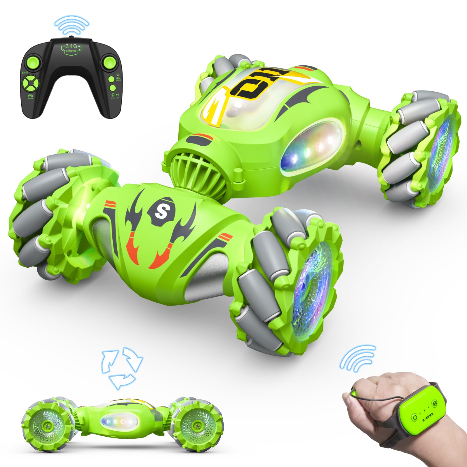 remote control car for boys,gesture sensing rc stunt car,2.4ghz 4wd toy cars with lights music spray - birthday gifts for teen boys & girls,360°rotate transform drift rc cars for boys age 6-12