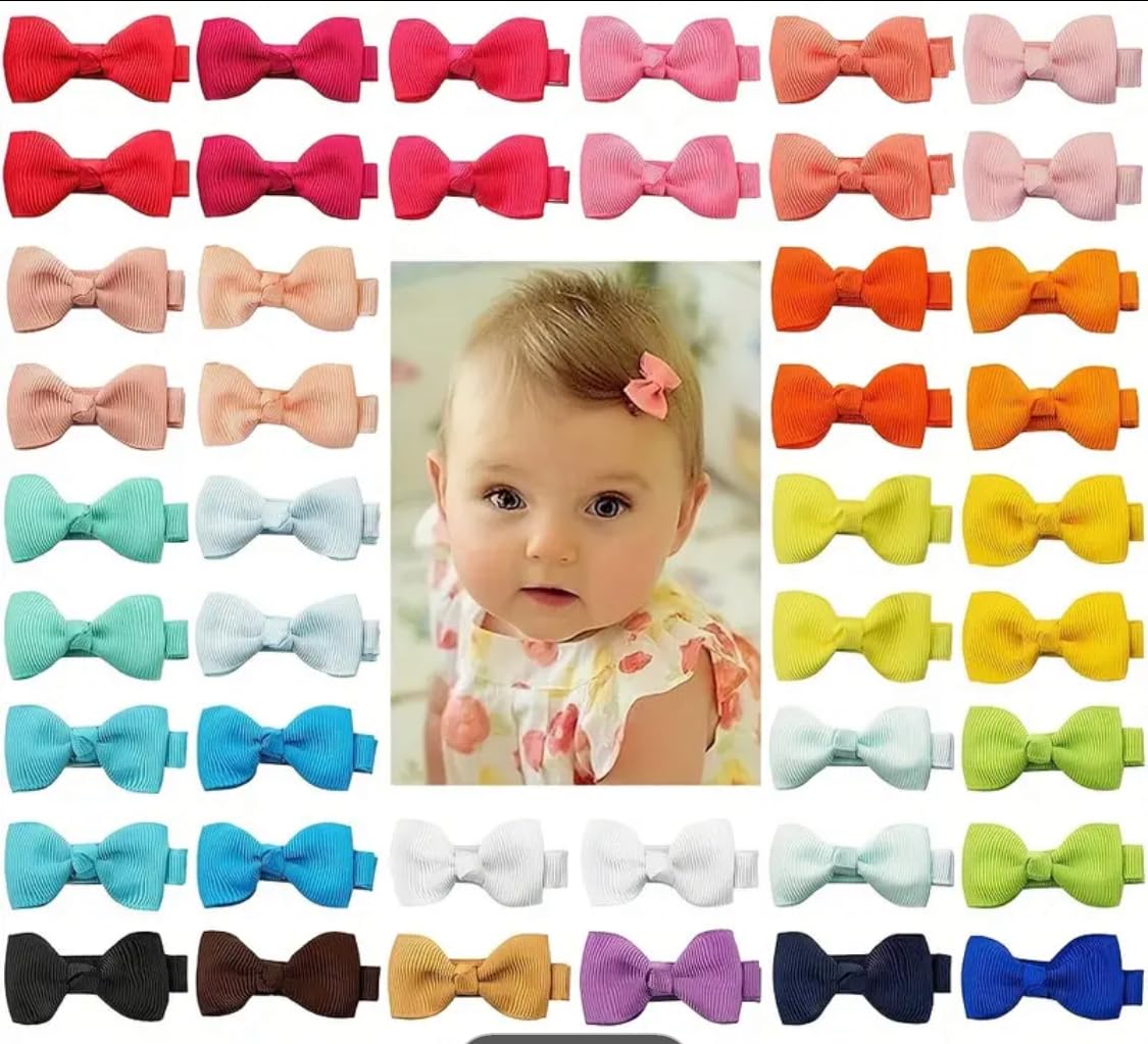 Mini Soft Baby Hair Clips, 20 Piece Set (10pairs) for Infants and Toddlers, Random colors Bow Design-image-43