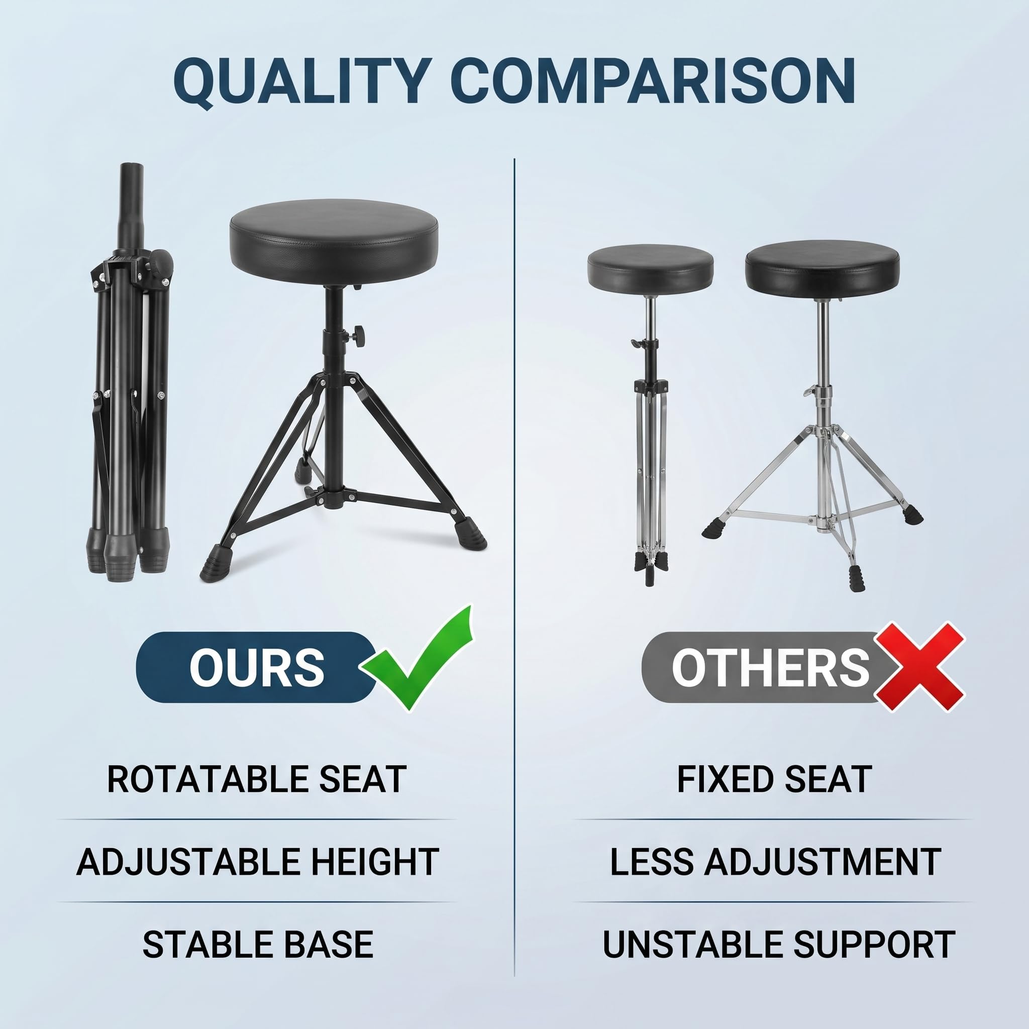 Zerodis Trono per Batteria in Metallo Ad Altezza Regolabile per Strumenti a Percussione con Comodo Sedile Imbottito per Batteristi e Tastieristi Sgabello per Batteria Girevole