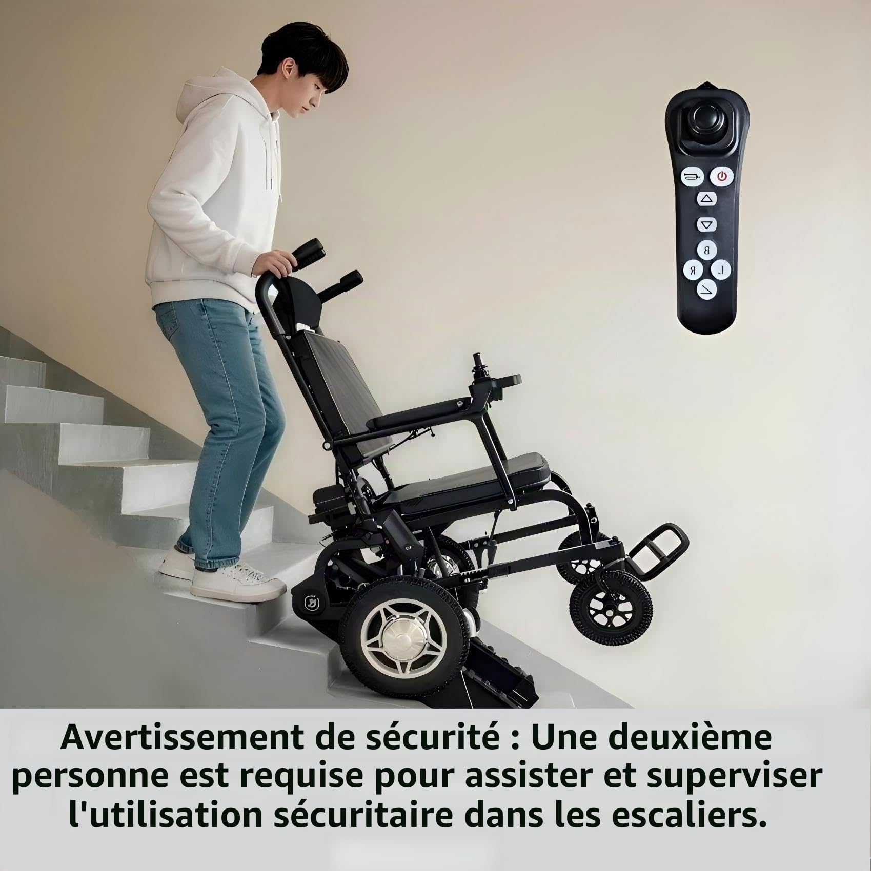 Fauteuil roulant électrique à chenilles télécommandé pour escaliers. Léger, pliable, commutation en un clic. Supporte 180 kg. Pour seniors, voyages et usage quotidien.