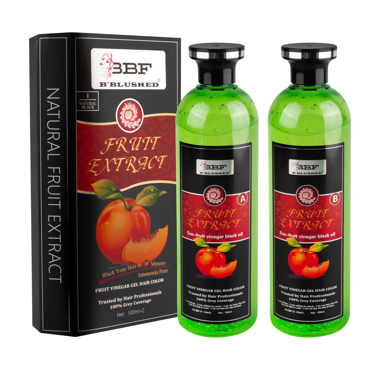 Fruit Vinegar Gel Hair Color – Natural Black Hair Dye for 100% Grey Coverage | Ammonia Free Hair Color | Eco Fruit Extract Formula | Professional Salon Quality | 10 Minute Grey Hair Coverage | 500ml x 2-picture-36