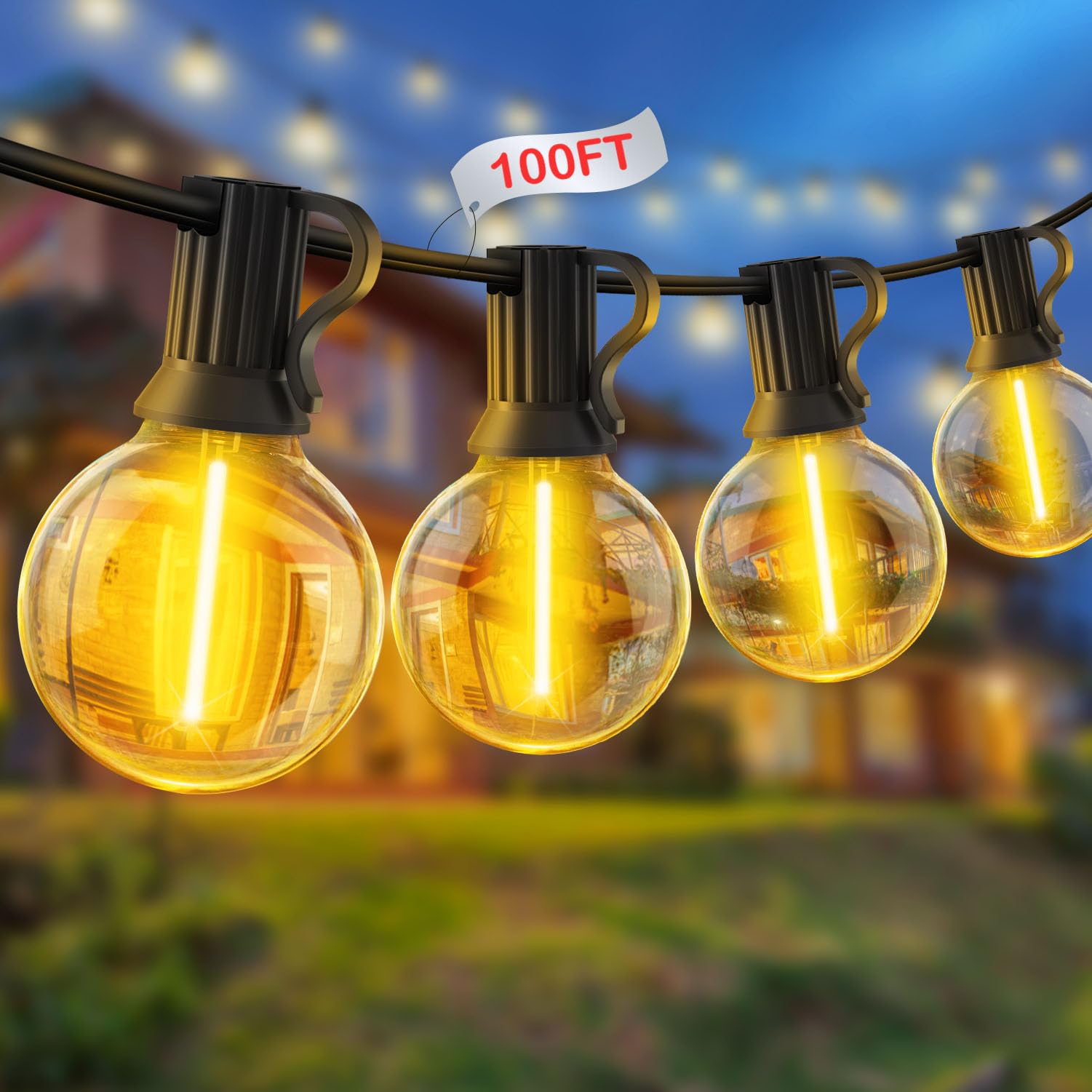 YRATERVSR Catena Luci Luminosa Esterno Giardino 100Ft 30M G40 LED Lampadine Filo Giardino Luminosa Illuminazione Catene da Lucine per Terrazzo Esterne IP44 Gazebo Esterni Catena Luce Ghirlanda