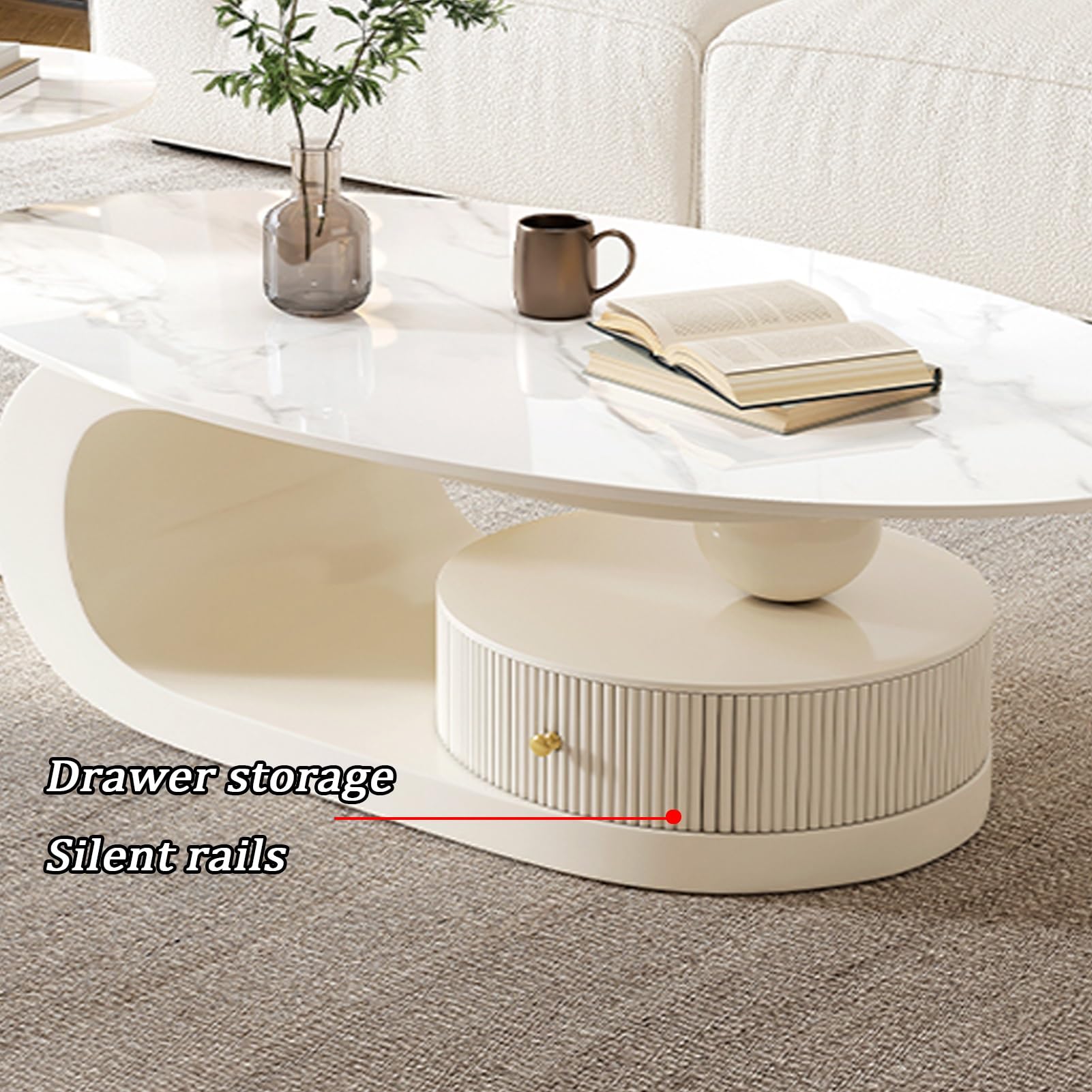 Ineinander stapelbares Couchtisch-Set, mit Schubladen, in Zwei Ausführungen erhältlich, bodenstehendes Design, halbmondförmiges Couchtisch-Set, 2 Stück, weiß (WeißA, 47 Zoll + 20 Zoll)