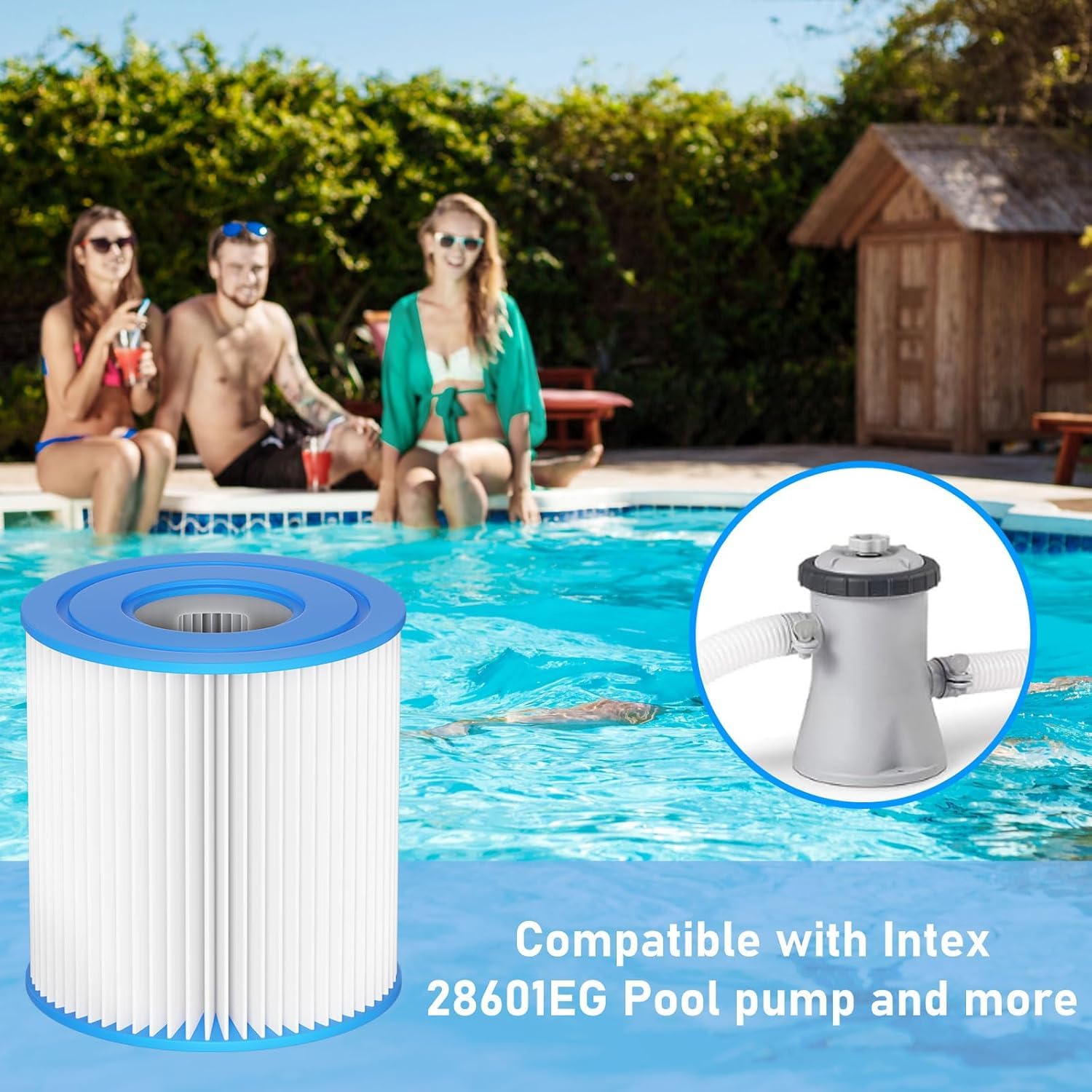 Typ H Pool Filter kartusche als Ersatz für Intex 330 GPH Filter Pumpe für Oberirdische Pools, Ersetzt Typ H 29007E, 4er-Pack