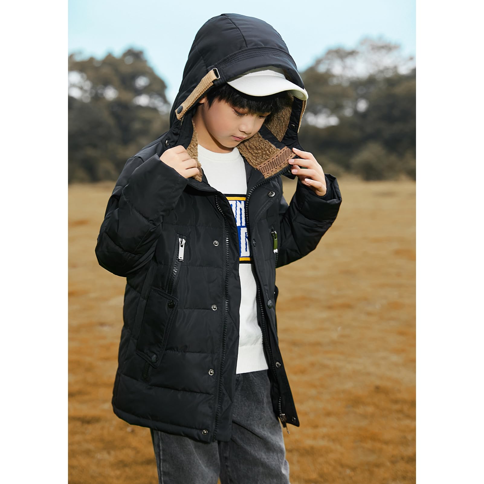 amropi Garçons Manteau d’Hiver Veste en Duvet à Capuche Chaud Parka Blouson pour 5-12 Ans