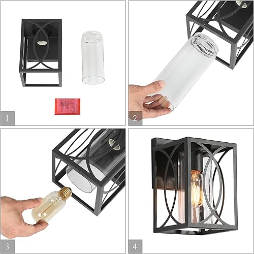 Miniatura 8 de Luces de porche al aire libre, aplique de pared impermeable para exteriores, iluminación de montaje en pared negra antioxidante con pantalla de