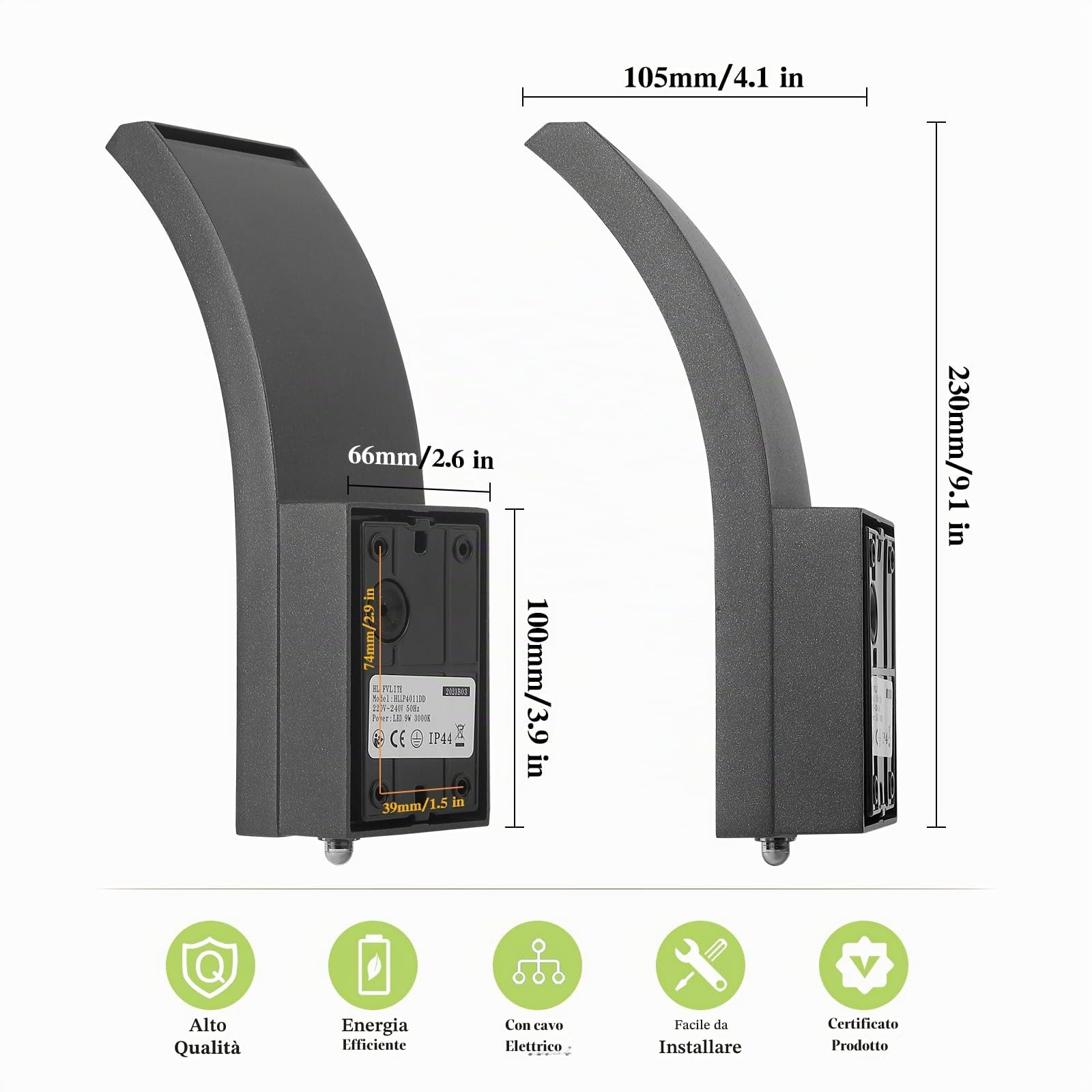 HLFVLITE Lampada Da Parete Esterna Con Sensore Crepuscolare, Ip54 9w Lampada Da Parete Per Interni Ed Esterni Per Patio, Terrazza, Corridoio, Garage E Portico, 1000 Lm, 3000K Luce Bianca Calda