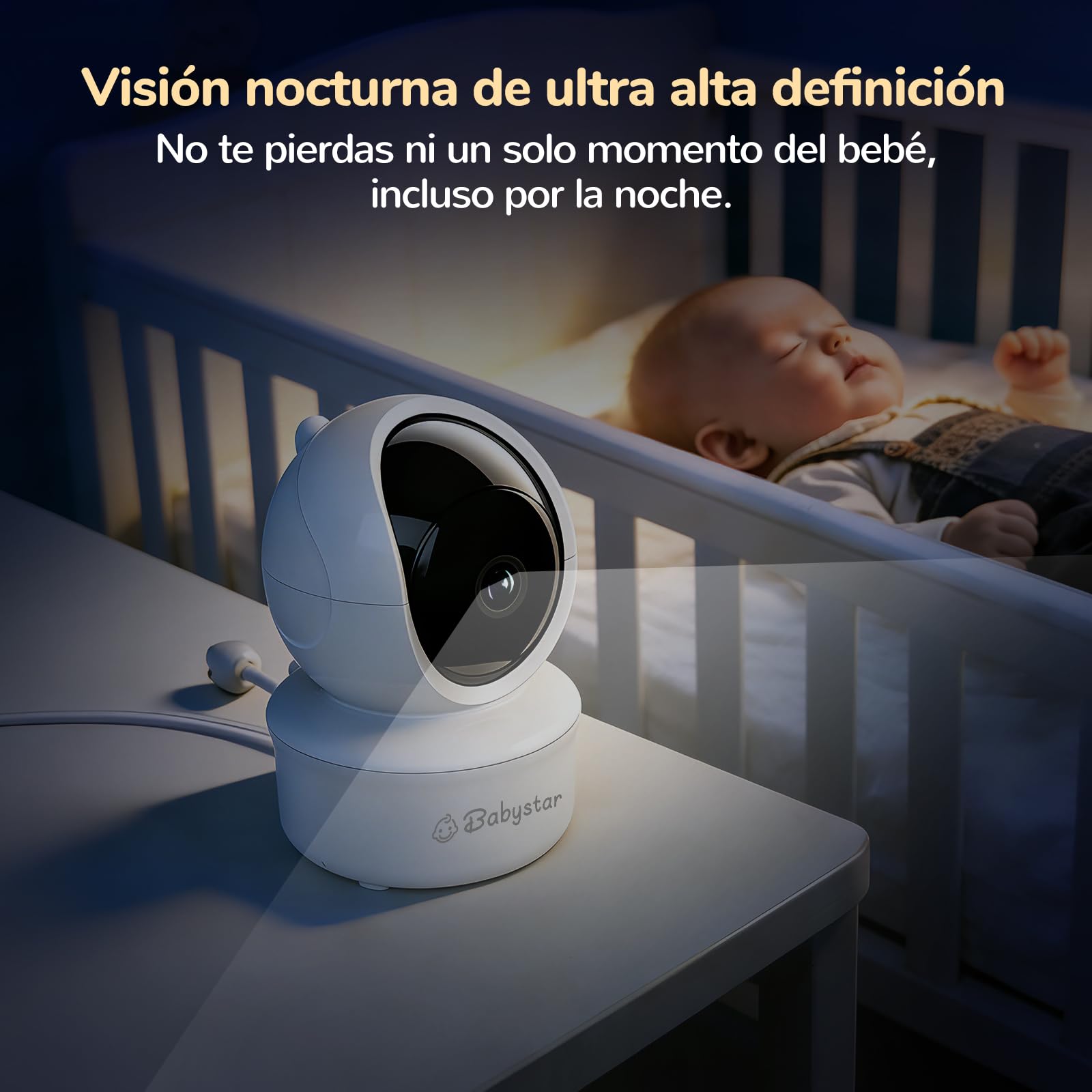 Babystar Camara Vigilancia Bebe 5" 720P HD IPS Rotación de 355° Vigilabebes con Camara Batería de 4000 mAh, Sin WiFi, VOX, Audio Bidireccional, 4×Zoom, Sensor de Temperatura y Aviso de Lactancia