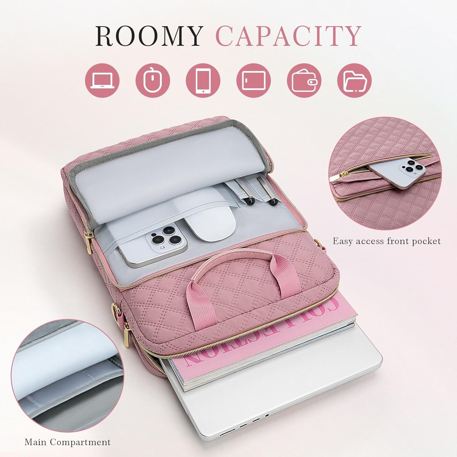 Laptop Tablet Sleeve Bag Carrying Case Compatible with 14 inch MacBook Pro M5 M4 M3 M2 M1/13.6 inch MacBook air M4 M3 M2/13 Inch iPad Pro M4 Air M3/13 MacBook Neo/12.9 inch iPad with Keyboard, Pink