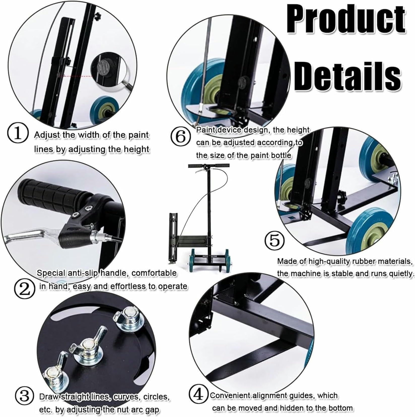 Markierungsmaschine Straßenmarkierungsmaschine, Court Line Tape Wheel Transfer Hand-Push Lane Applicator, Tiras De Colores, Ajustable En Arco Recto, Ancho 5-15 Cm, para Aparcamientos~/