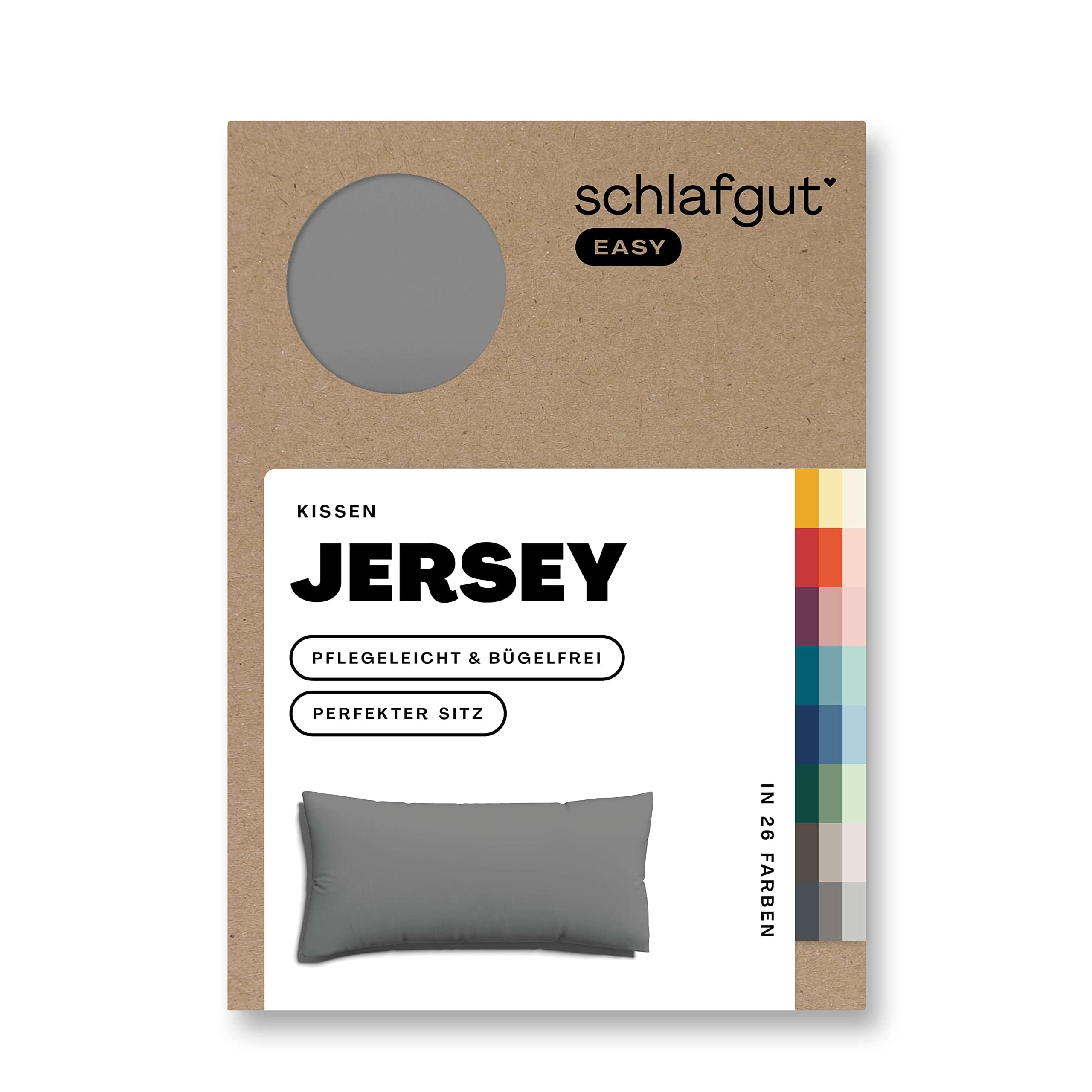 schlafgut Easy Mako-Jersey Kissenbezug 40x80 cm Grey Mid (Mittelgrau) – 100% Baumwolle Kopfkissenbezug Bügelfrei mit Ton-in-Ton Reißverschluss – Made in Green by Oeko-TEX