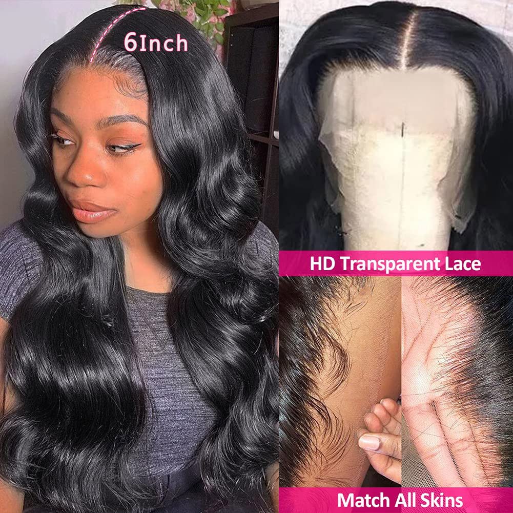 HC 13x6 Lace Front Wigs Human Hair 180 Density Body Wave HD Lace Frontal Wig Pre Plucked Brazilian Human Hair Wigs for Black Women Natural Hairline Glueless Human hair wigs with Baby Hair 40inch