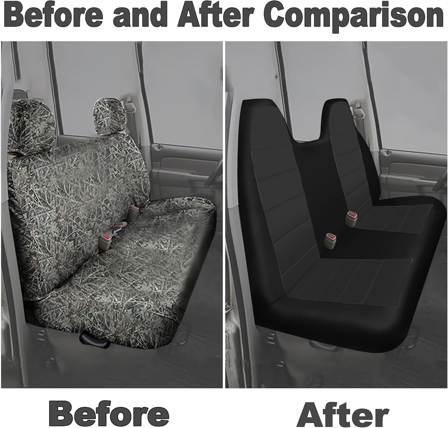Bench Seat Covers for Ford F-150 F-250 F-350 1992 1993 1994 1995 1996 1997 1998 Custom Fit Front Solid Bench Seat with Molded Headrests Knitted Fabric Soft Foam Lining Black