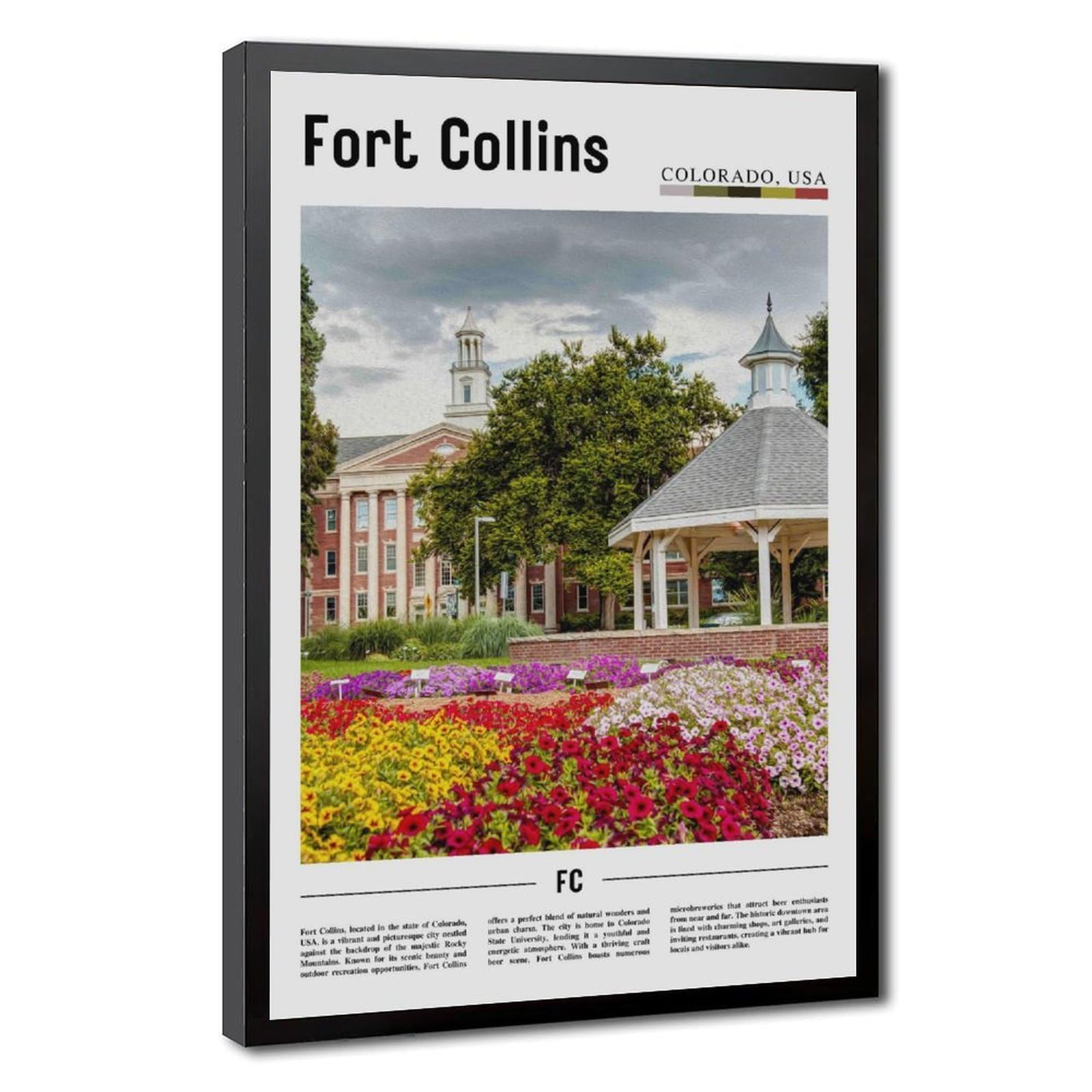 Wcyb Black Frame Fort Collins Colorado The United States Of America Scenery Travel Posters Prints Canvas Deco Paintings Wall Art Hangable Frame 20" L X 30" W