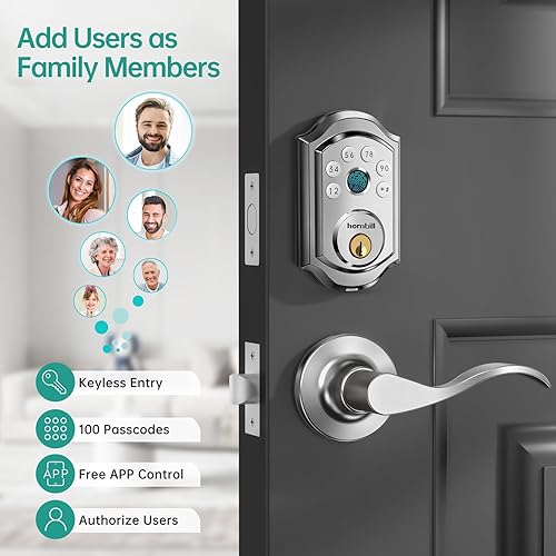 Miniatura 2 de Hornbill Cerradura de puerta delantera inteligente Cerradura de puerta electrónica digital Bluetooth con Bluetooth con aplicación de código de