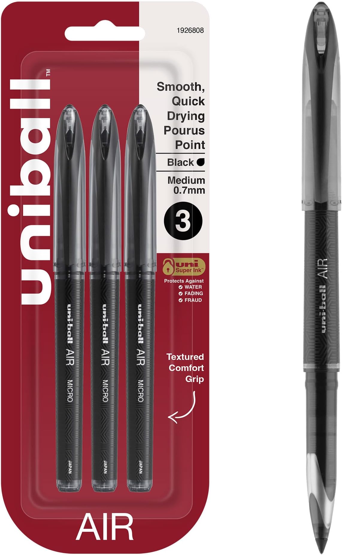 uniball Air Porous Point Pens, Medium Point (0.7mm), Black, 3 Pack