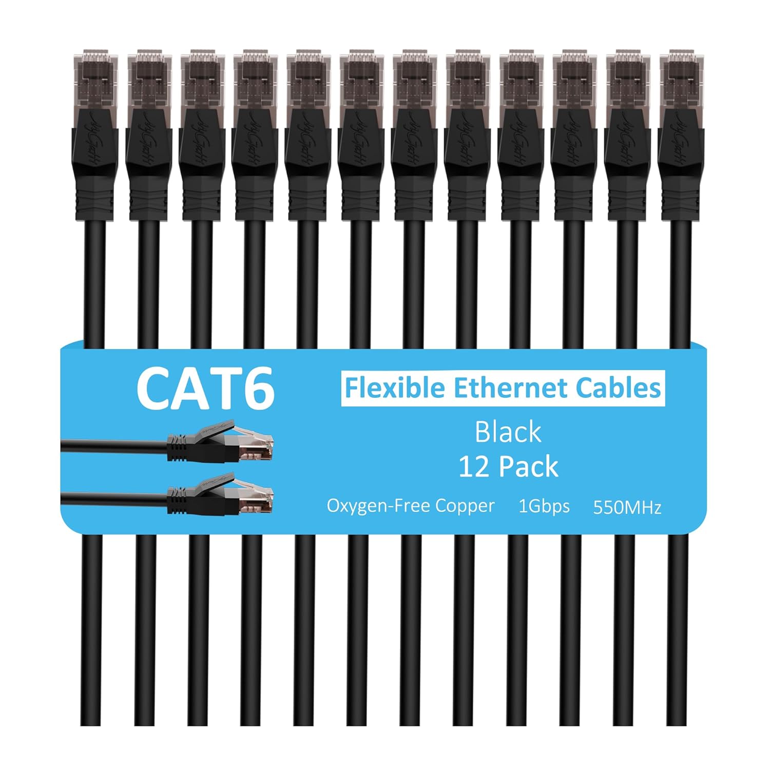Cat6 Ethernet Cable 6 FT (24-Pack), Snagless Cat 6 Patch Cable, Upgraded Flexible PVC Jacket, Multi-Pack, OFC, 1Gbps, Cat6 Internet Network Cables, UTP, PC, Router, Servers, IT Data Center, Blue