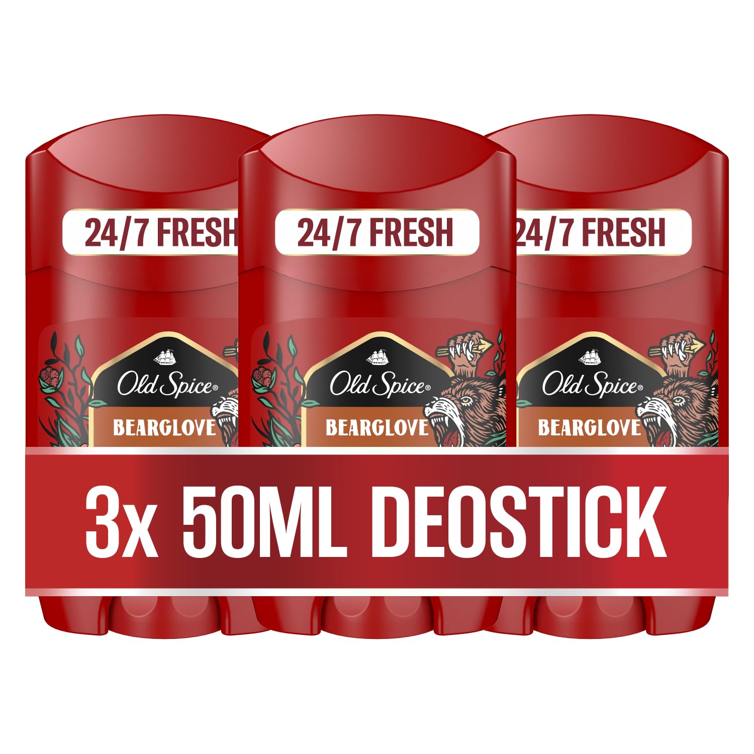 Old Spice Bearglove Deostick für Männer 3x 50 ml, 24/7 Frischhh bei täglicher Anwendung, langanhaltender Duft in Parfumqualität, Schutz vor Gerüchen, Ohne Aluminiumsalze (Packung mit 3)