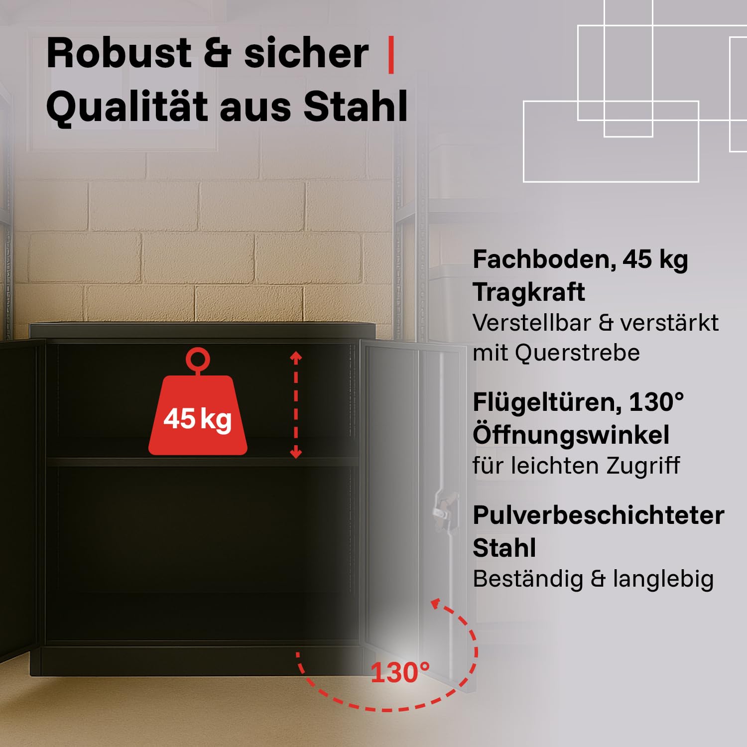 LagerZwei Mehrzweckschrank 90x90x40cm I Metallschrank inkl. Fachboden I Aktenschrank abschließbar, als Werkstattschrank, Büroschrank & Kellerschrank I Stahlschrank robust I Allzweckschrank anthrazit