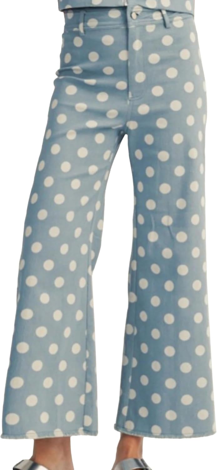 SELINK Leopard Wide Leg Jeans for Women High Waisted Frayed Ankle Length Stretchy Denim Pants with Pockets