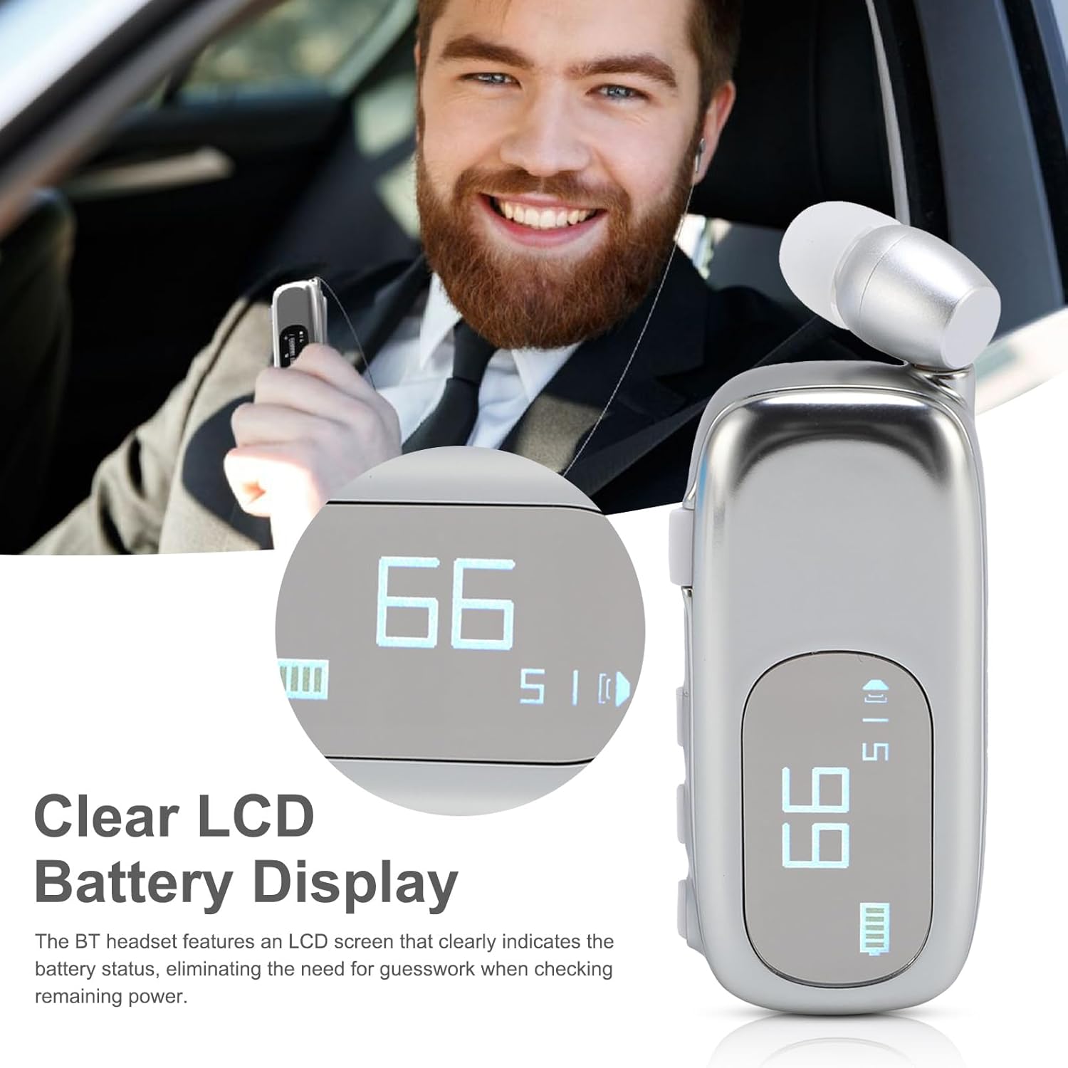 Yoidesu Retractable Wireless Headphone, Headset Stereo Earphone, Lightweight V5.4 Noise Cancelling Mic Clip on Earpiece Workout Sports Running Business Trucker Driver Music Earbuds