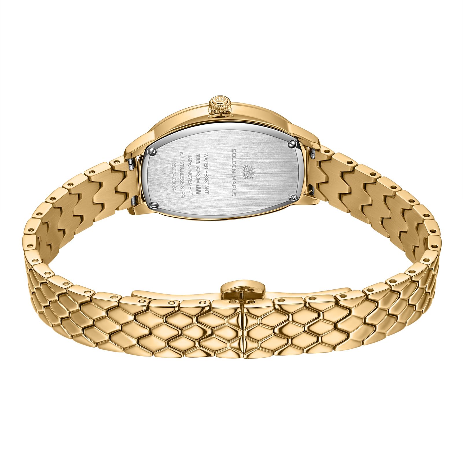 GOLDEN MAPLE Ovale Damenuhr, goldfarben mit Kristallakzenten, strukturiertes Armband, Perlmutt-Zifferblatt, Damenuhren, luxuriöses Geschenk für Sie