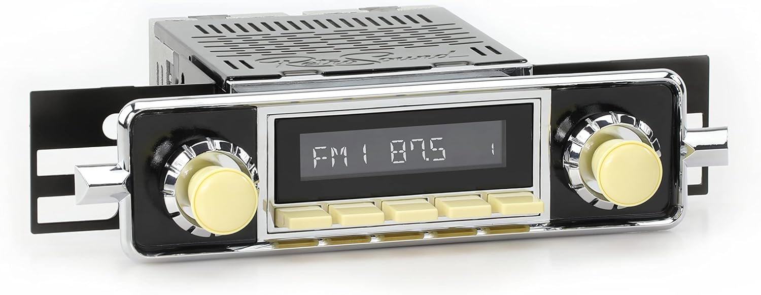 RetroRadio Compatible with 1958-67 Volkswagen Beetle with Sapphire-Style Plate Features Include Bluetooth, AUX, AM/FM LAI-M1-504-68-78PVW1