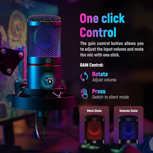 Miniatura 4 de NEEWER USB Gaming Microphone, Plug&Play One Click Mute and Gain, Computer Condenser Microphone for PC MAC, Upgraded Boom Stand Shock Mount Cool