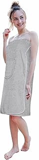 Carenesse Saunakilt Damen 80 x 140 cm grau I Saunatuch 100% Baumwolle Öko-Tex 100 I Weiches OneSize Saunakleid Flexibler Gummibund & 5-Fach Knopfleiste I Sauna Kilt mit aufgesetzter Tasche