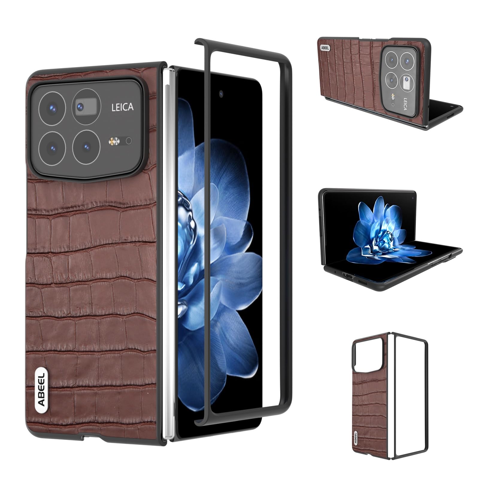 Luxury Crocodile Pattern Genuine Leather Cover Compatible with Mi Mix Fold 4(Coffee)