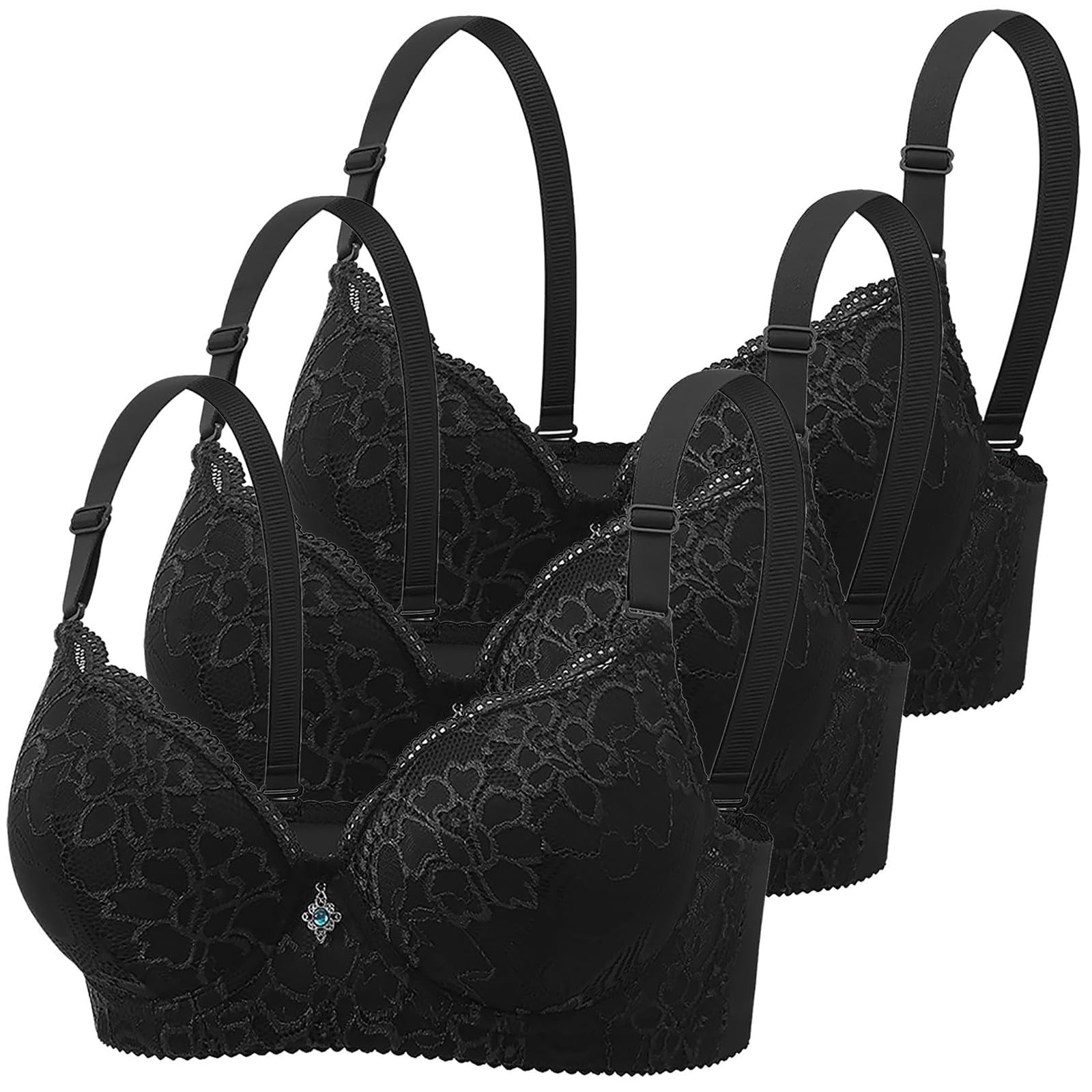 Pack of 3 Damen BH mit Bügel Lace Bustier Push Up Sport BH Spitze