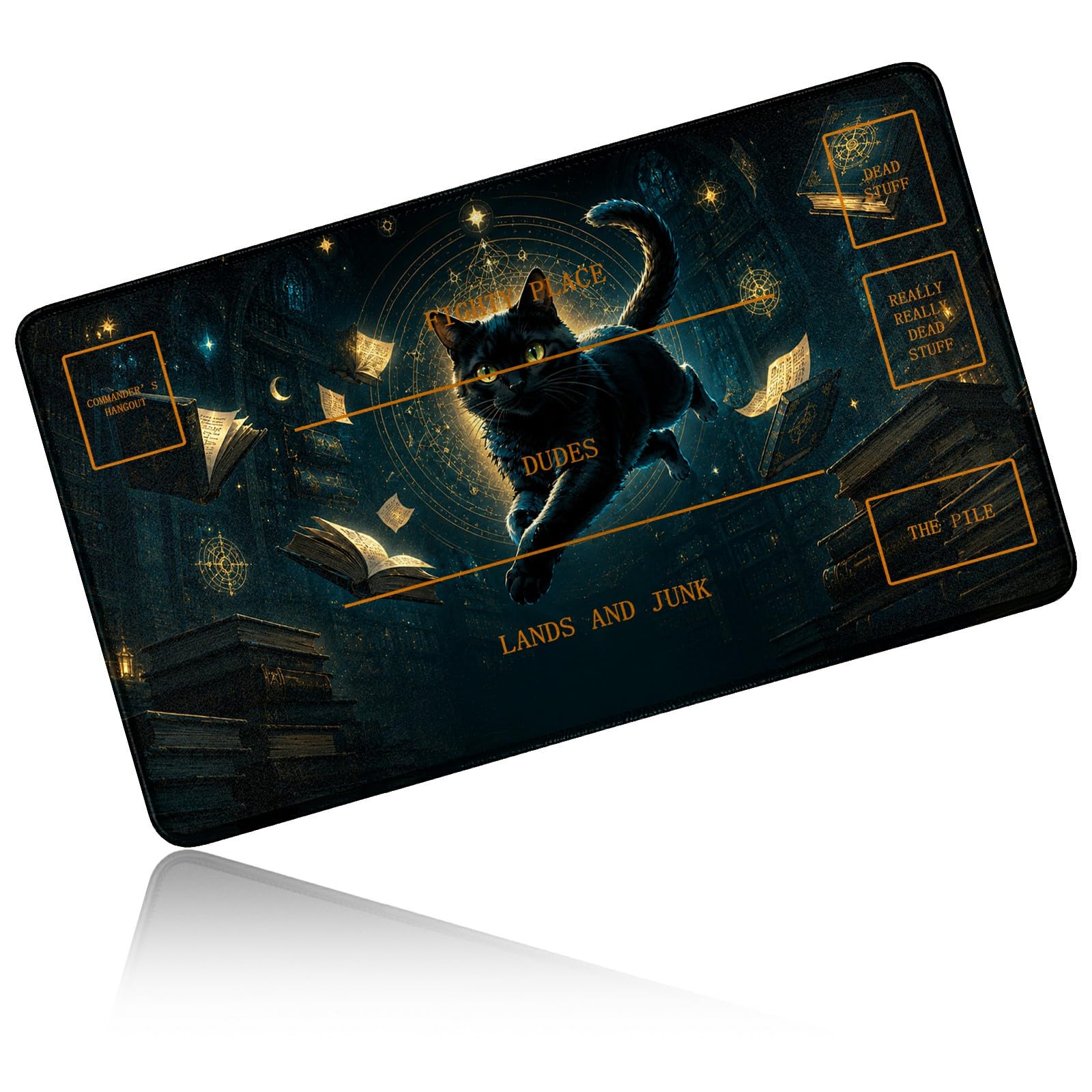 Dikoer for MTG/TCG Playmat w/Zones Commander Deck Mat, Library Black Cat