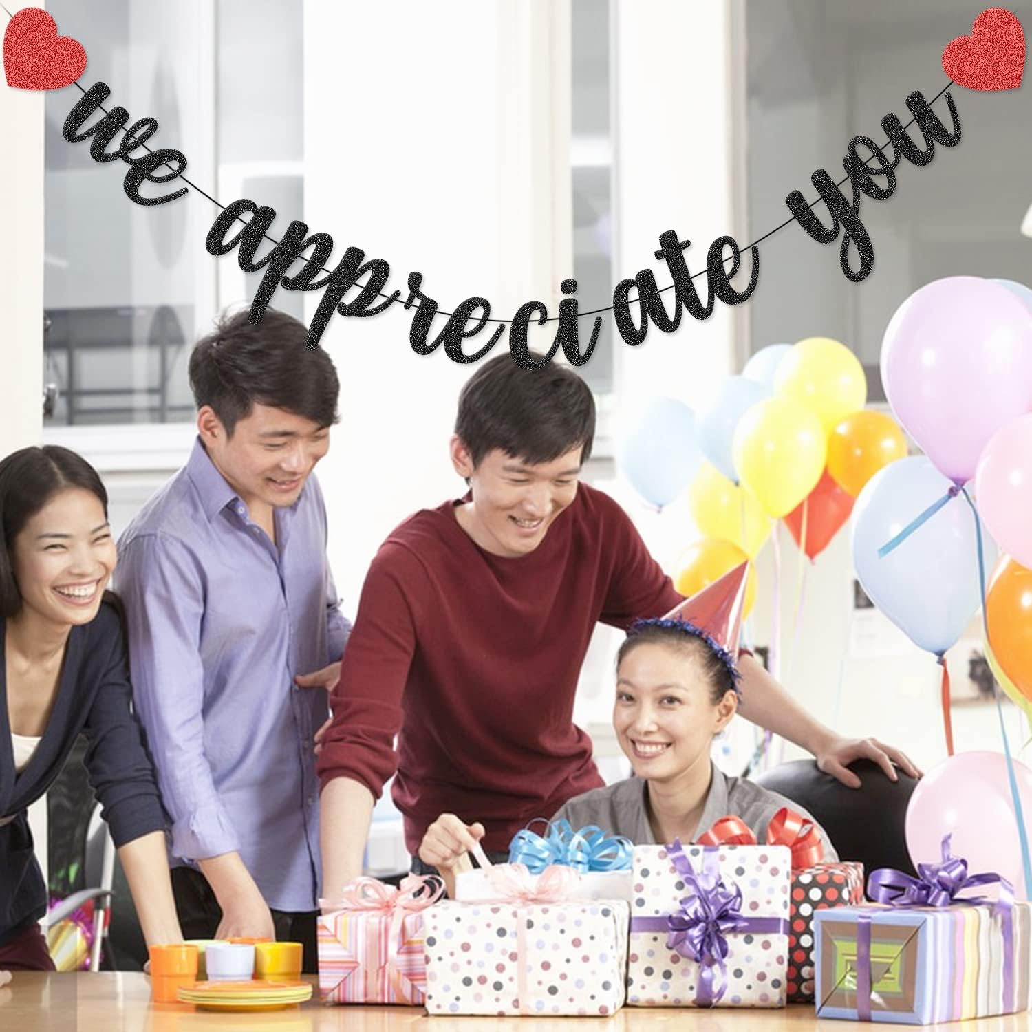 We Appreciate You Banner Black Glitter Thank You Employee Teacher Doctor Nurse Staff Appreciation Week Employee Appreciation Banner for Office Party Decorations