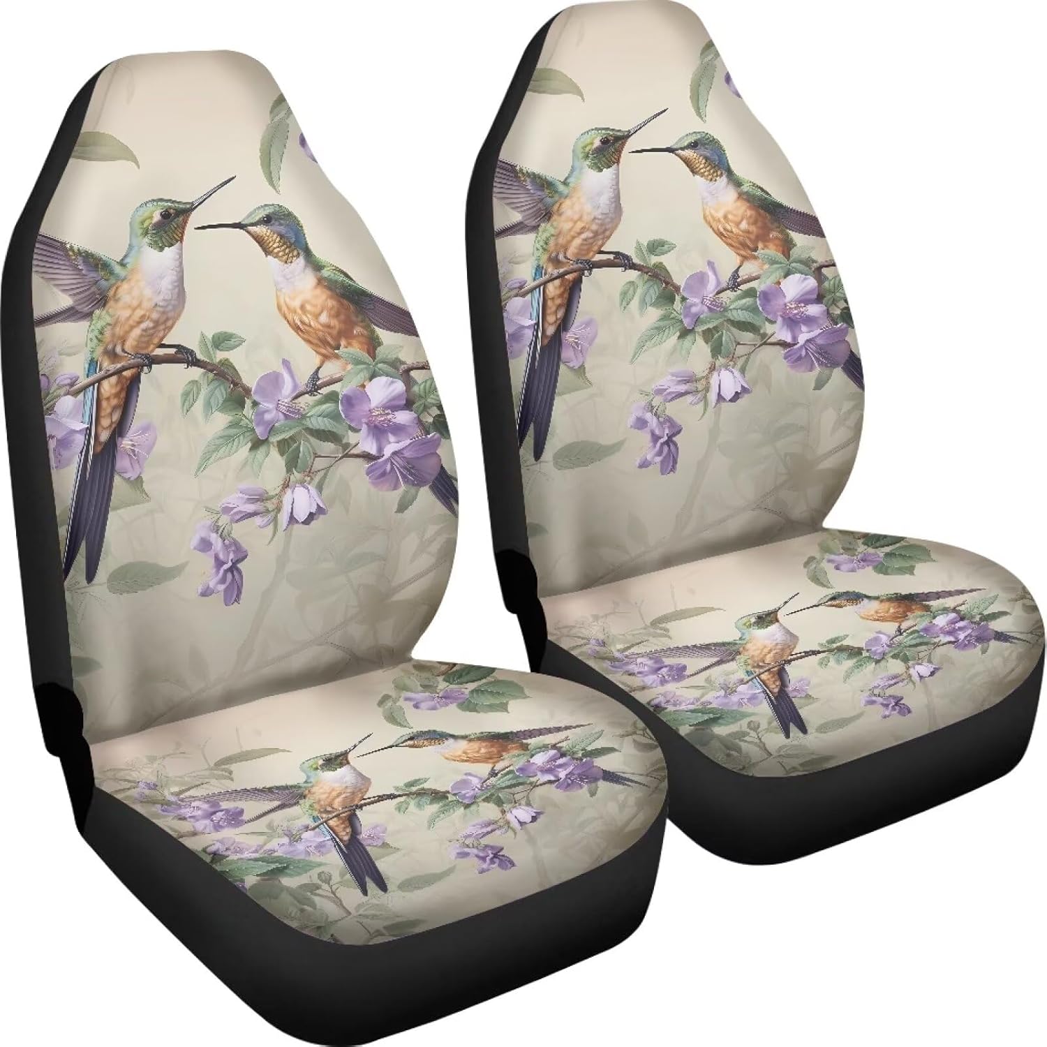 2 Piece Baby Purple Flowers Hummingbirds Print Car Seat Covers Protector for Momen Men Cover Old Seat Easy to Install Remove