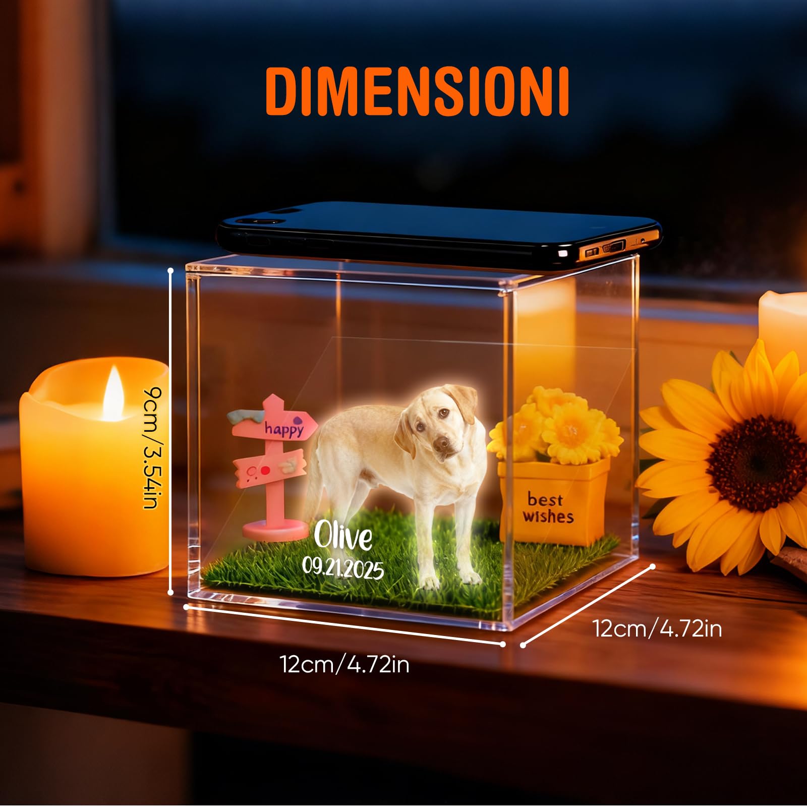 Scatola Commemorativa Olografica Personalizzata per Animali Domestici – Cornice in Resina con Foto e Incisione – Regalo Speciale per Ricordare il Tuo Animale, Perfetto per Amici, Familiari