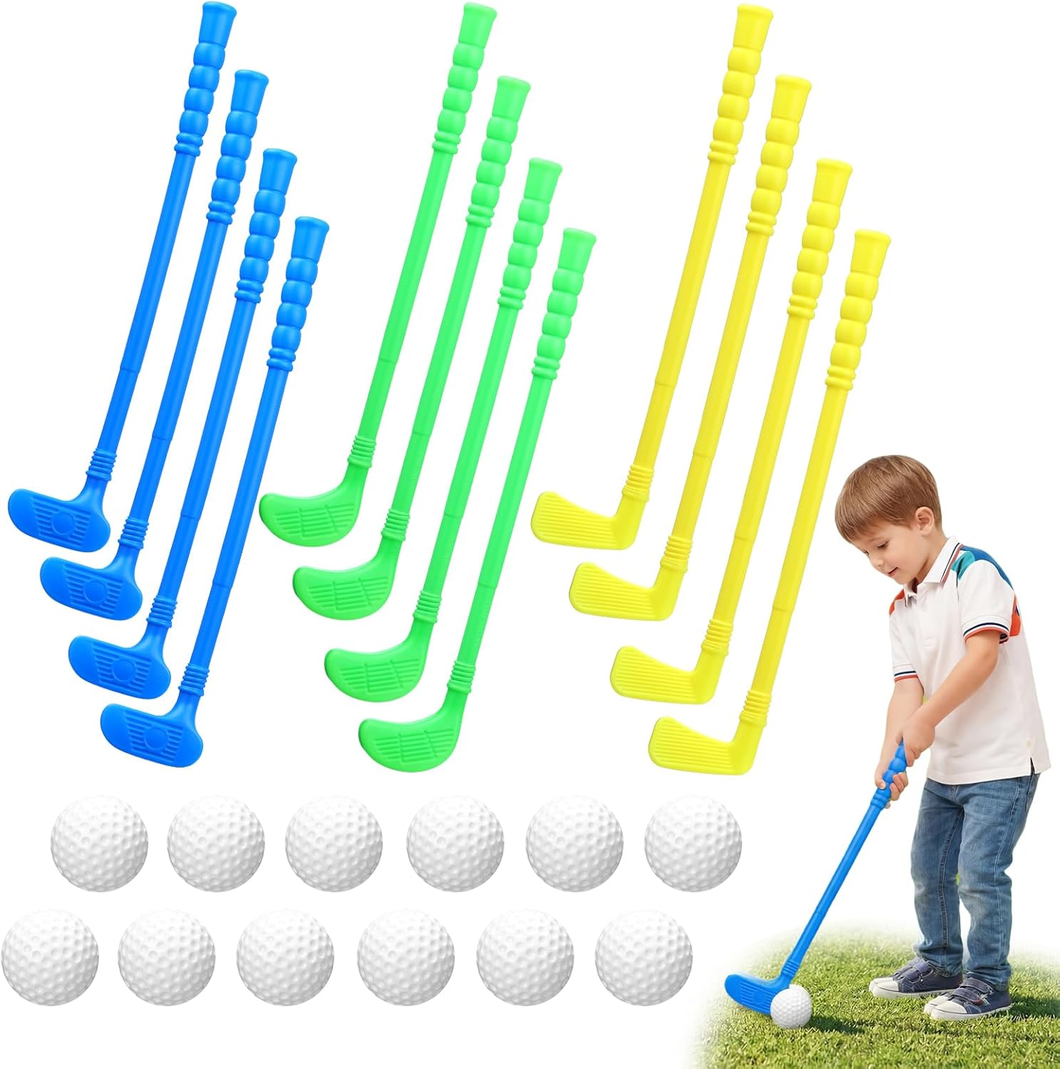 24 Pcs Plastic Mini Golf Clubs for Toddlers, Kids Golf Clubs Toy Set, Toy Balls for Kids Toddlers Outdoor Indoor Lawn Sports for Boys Girls